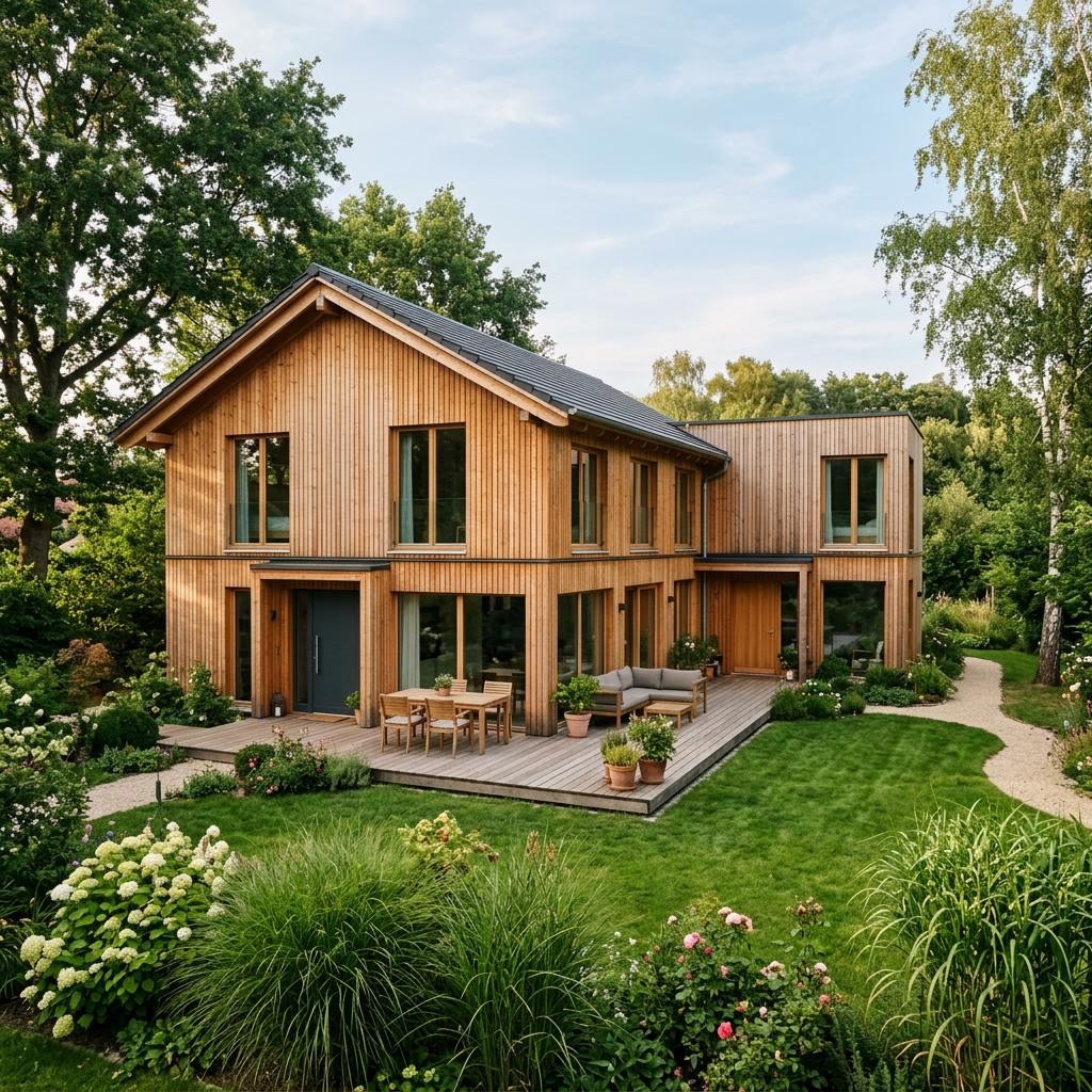 Mehrgenerationenhaus in Holz-Fertigbauweise mit zwei Eingängen: Wohnraum für die ganze Familie unter einem Dach