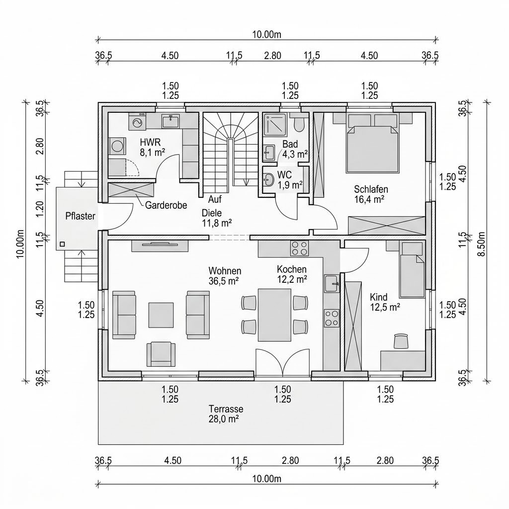 Grundriss Landhaus Eichenweg 156 von Albert Haus — 156 m², 5 Zimmer