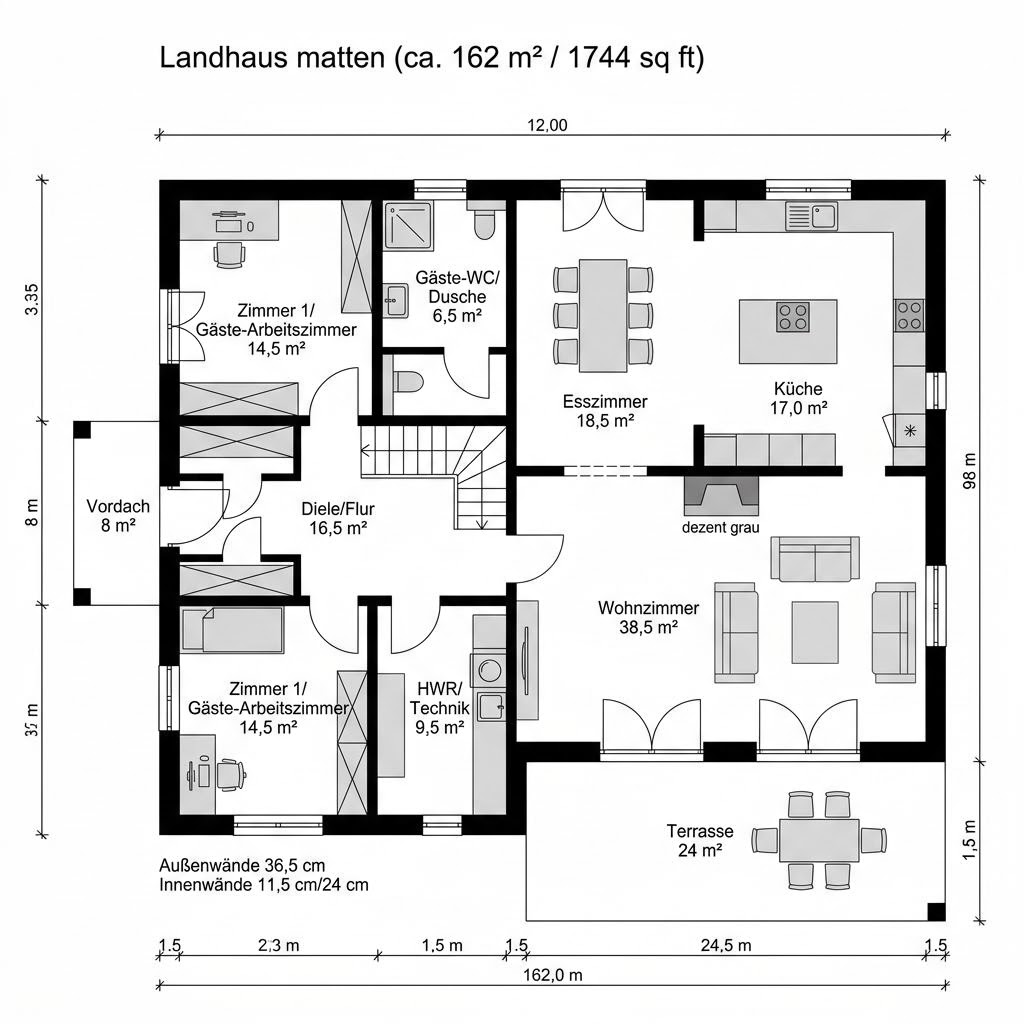 Grundriss Landgut 162 von Albert Haus — 162 m², 5 Zimmer