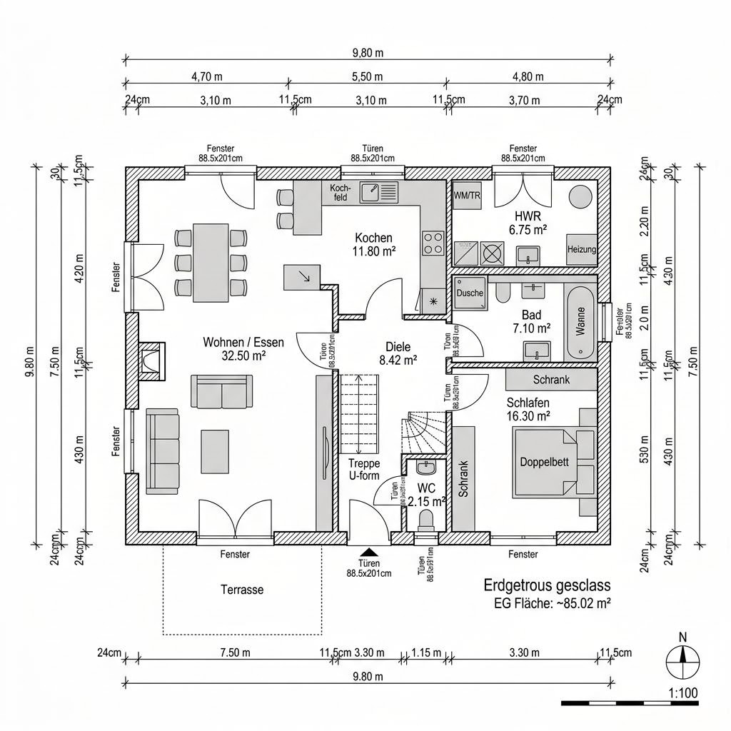 Grundriss Landhaus Lindenhof 138 von Albert Haus — 138 m², 5 Zimmer