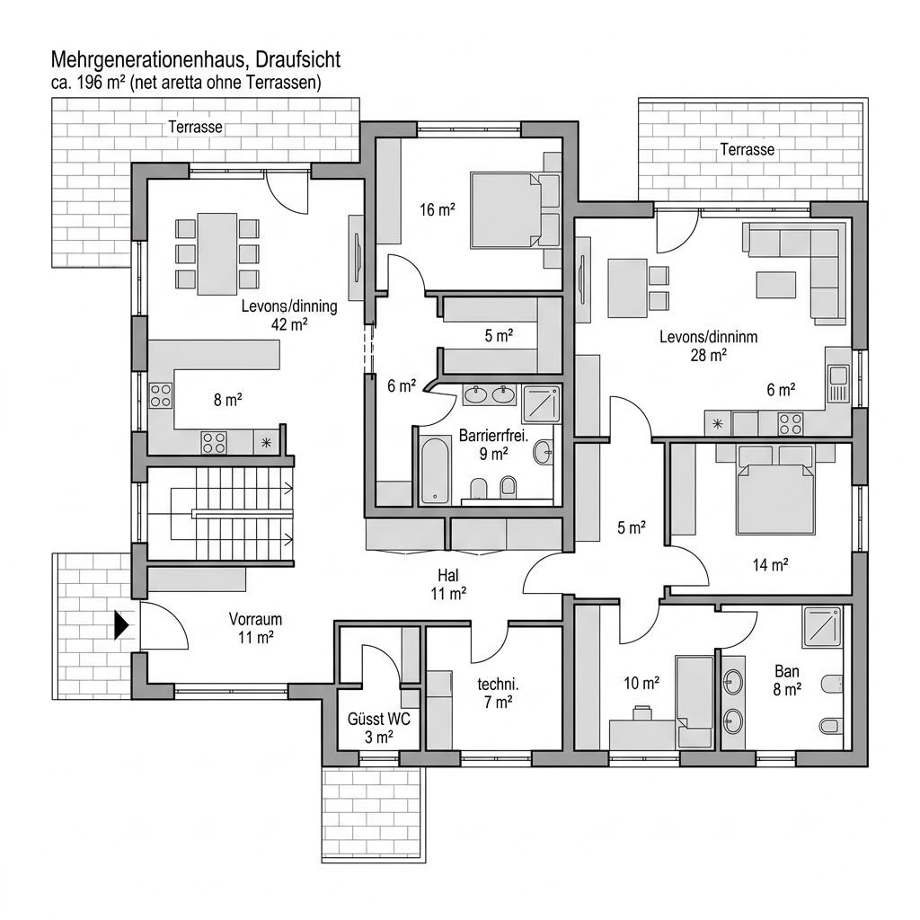 Grundriss Family Plus Mehrgeneration von Albert Haus — 196 m², 8 Zimmer