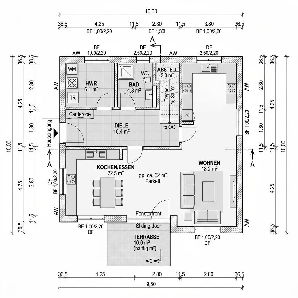 Grundriss Stadthaus Zelt 118 von Albert Haus — 118 m², 4 Zimmer