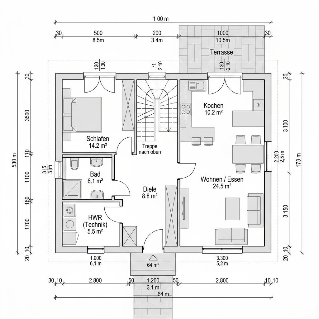 Grundriss Ausbauhaus Classic 128 von allkauf haus — 128 m², 5 Zimmer
