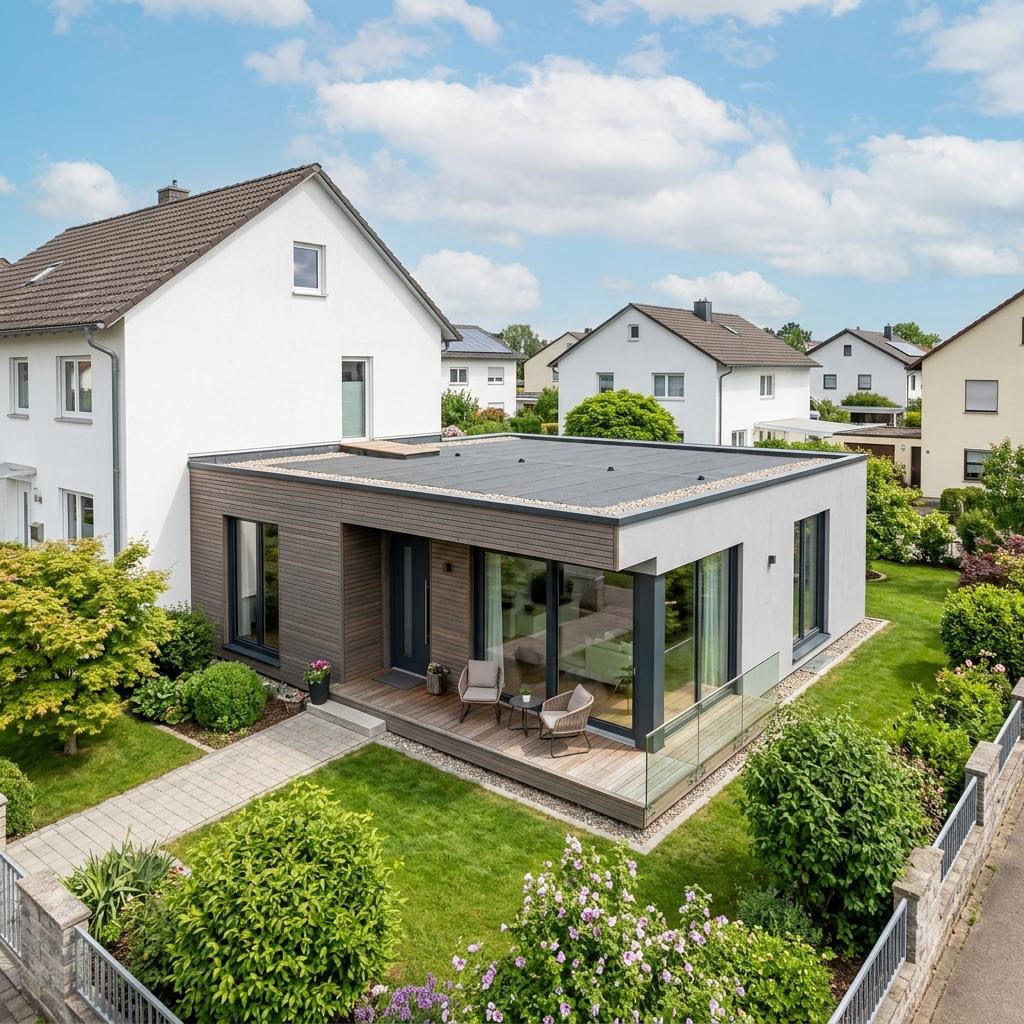 Anbau-Modul Anbau Modul 48 von ARGE-HAUS mit Flachdach — Fertighaus-Wohnmodul mit 48 m²
