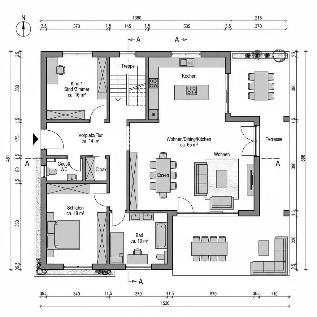 Grundriss Bauhaus 145 von ARGE-HAUS — 145 m², 4 Zimmer