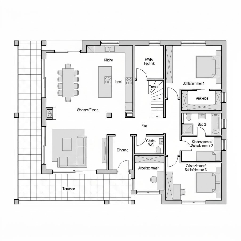 Grundriss Landhaus Villa 165 von ARGE-HAUS — 165 m², 5 Zimmer