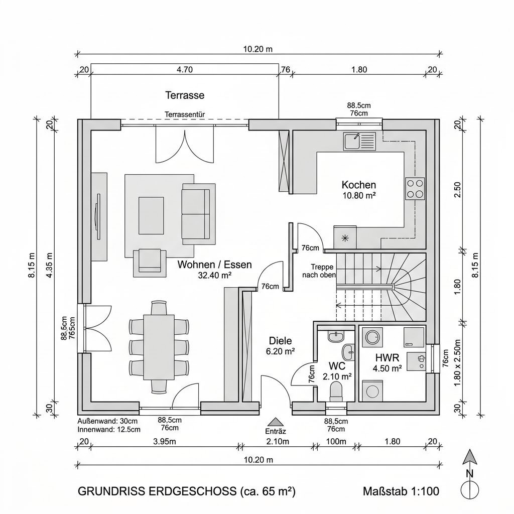 Grundriss Bausatzhaus Kompakt 105 von ARGE-HAUS — 105 m², 4 Zimmer