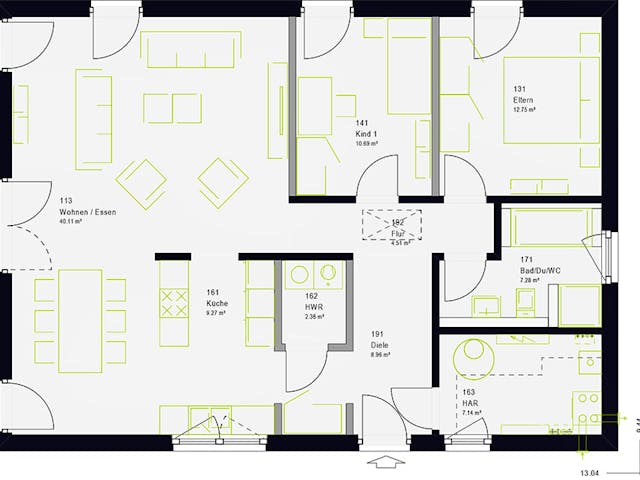 Grundriss ComfortStyle 10.01 W mit Preis – 103 m² Ausbauhaus