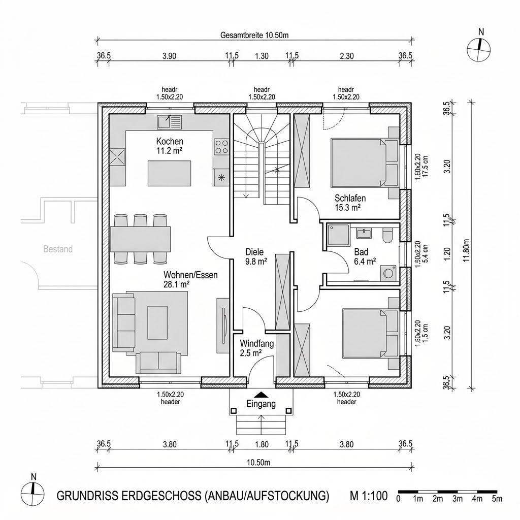 Grundriss Anbau Holzmodul 70 von Baufritz — 70 m², 3 Zimmer