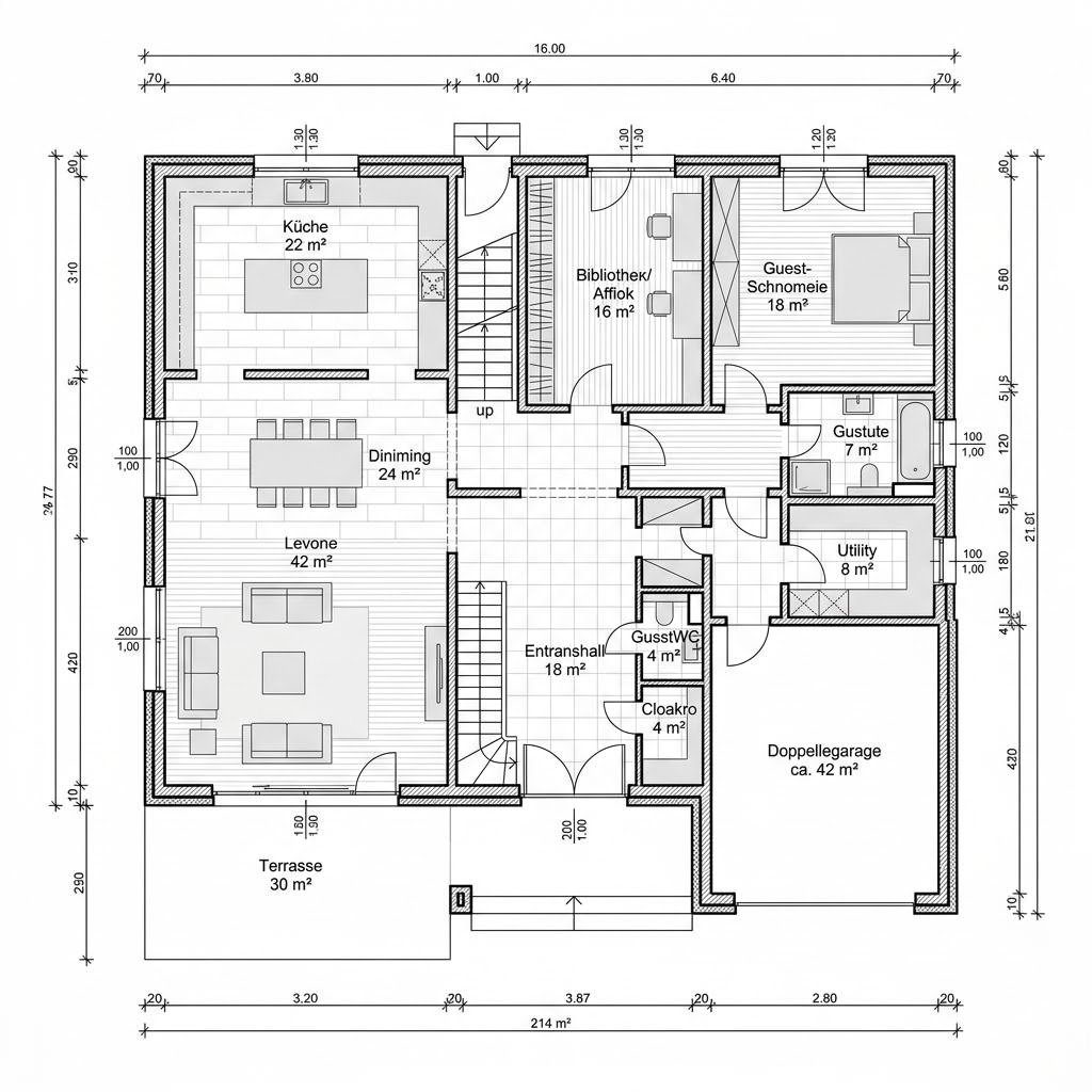 Grundriss Haus Alpenchic von Baufritz — 214 m², 6 Zimmer