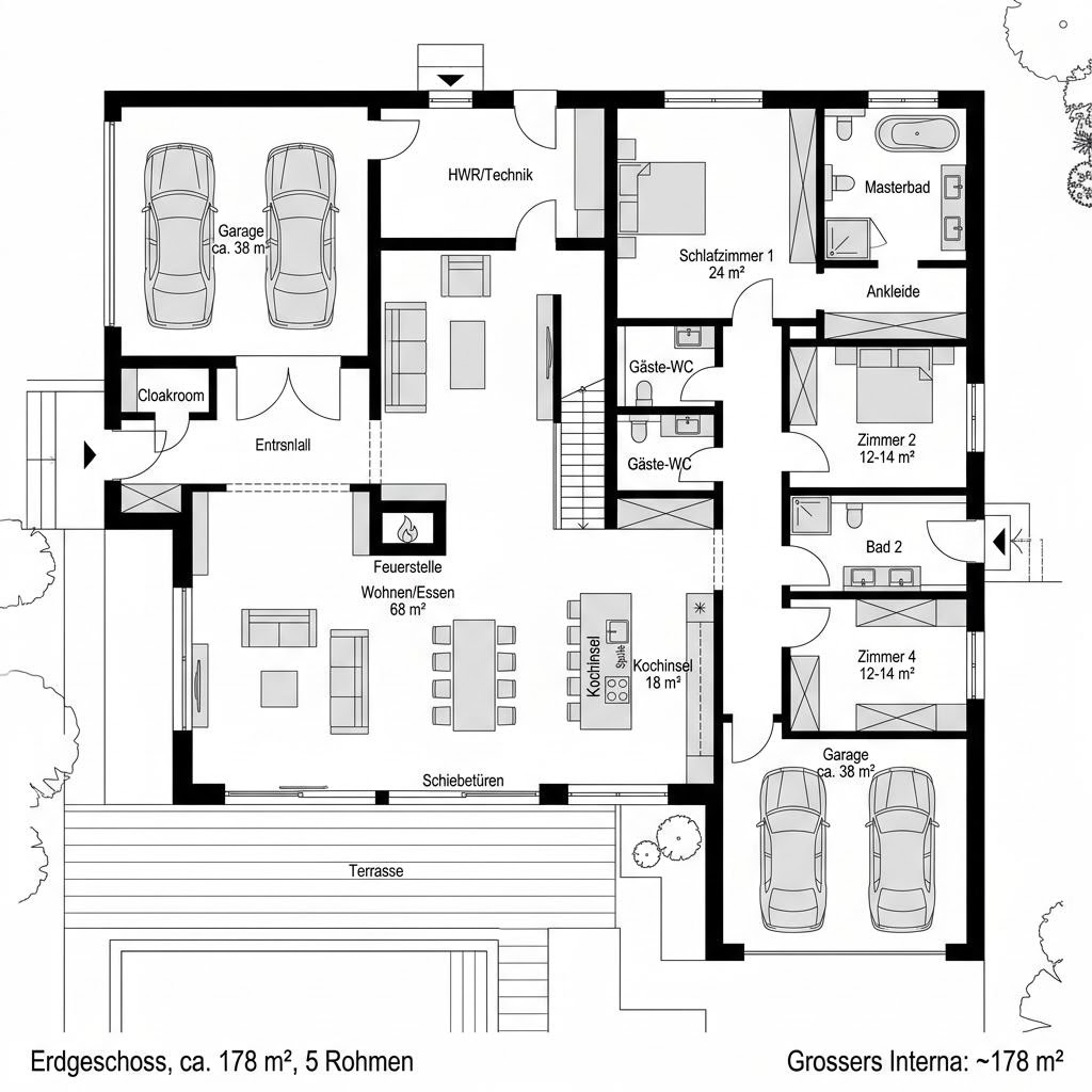 Grundriss Haus Fischer von Baufritz — 178 m², 5 Zimmer