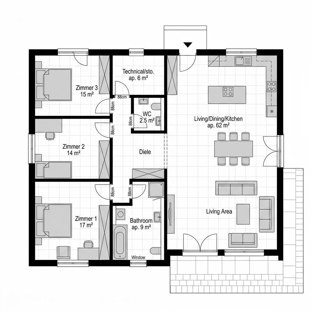 Grundriss Haus Lozzi von Baufritz — 158 m², 5 Zimmer