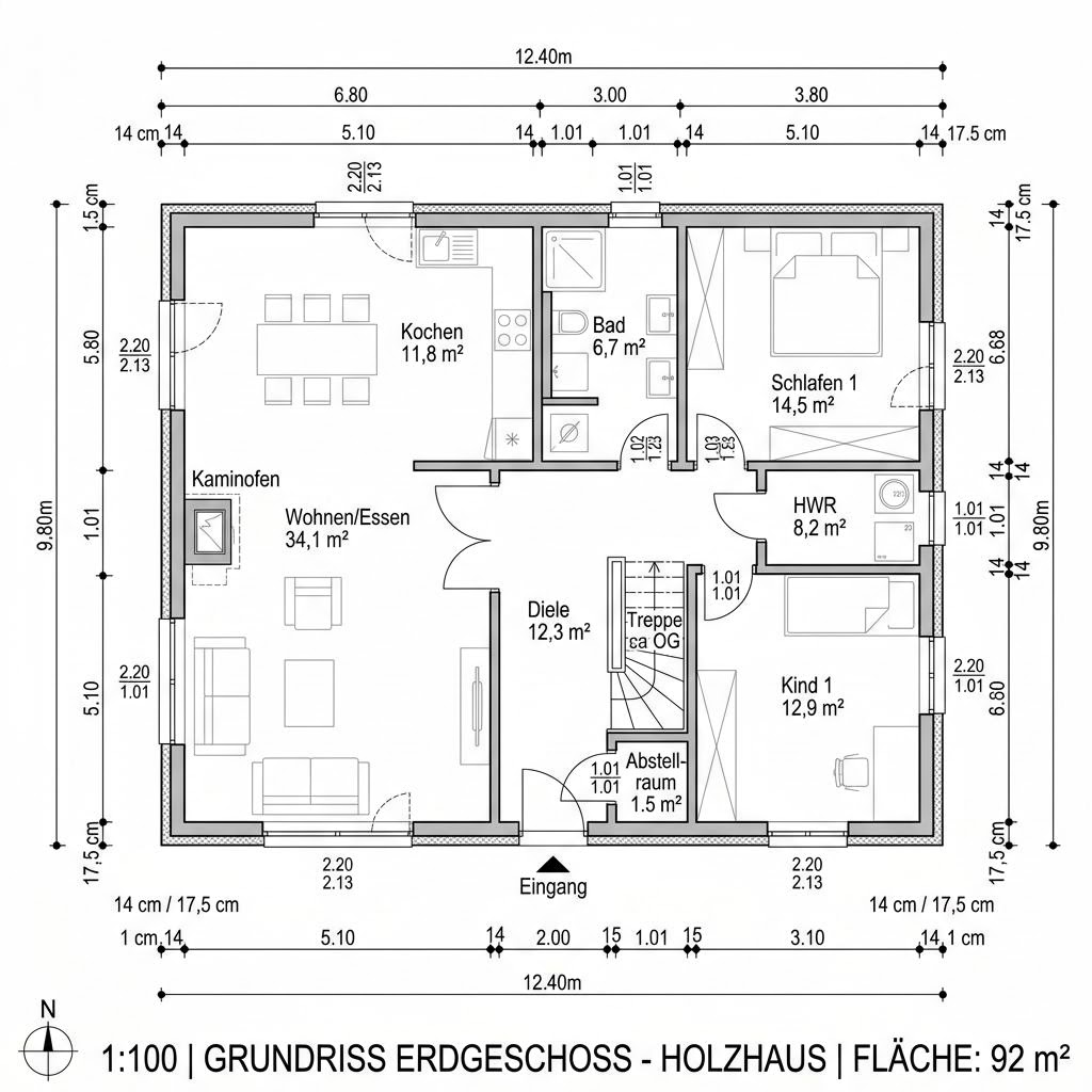 Grundriss Holzhaus Panorama 184 von Baufritz — 184 m², 6 Zimmer