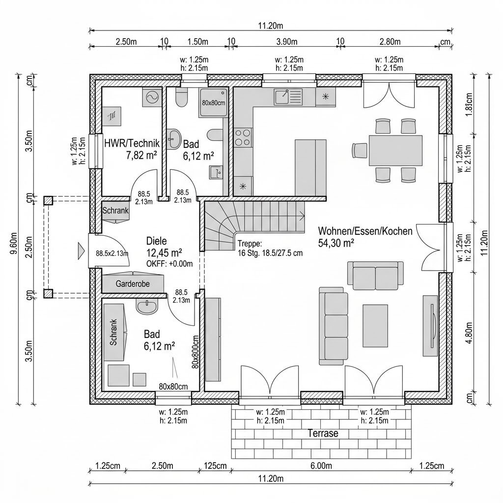 Grundriss Kubushaus Urban 164 von Baufritz — 164 m², 5 Zimmer