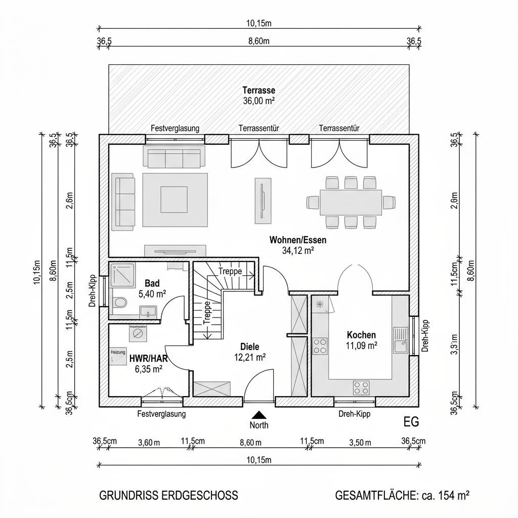 Grundriss Evolution Walm 154 von Bien-Zenker — 154 m², 5 Zimmer