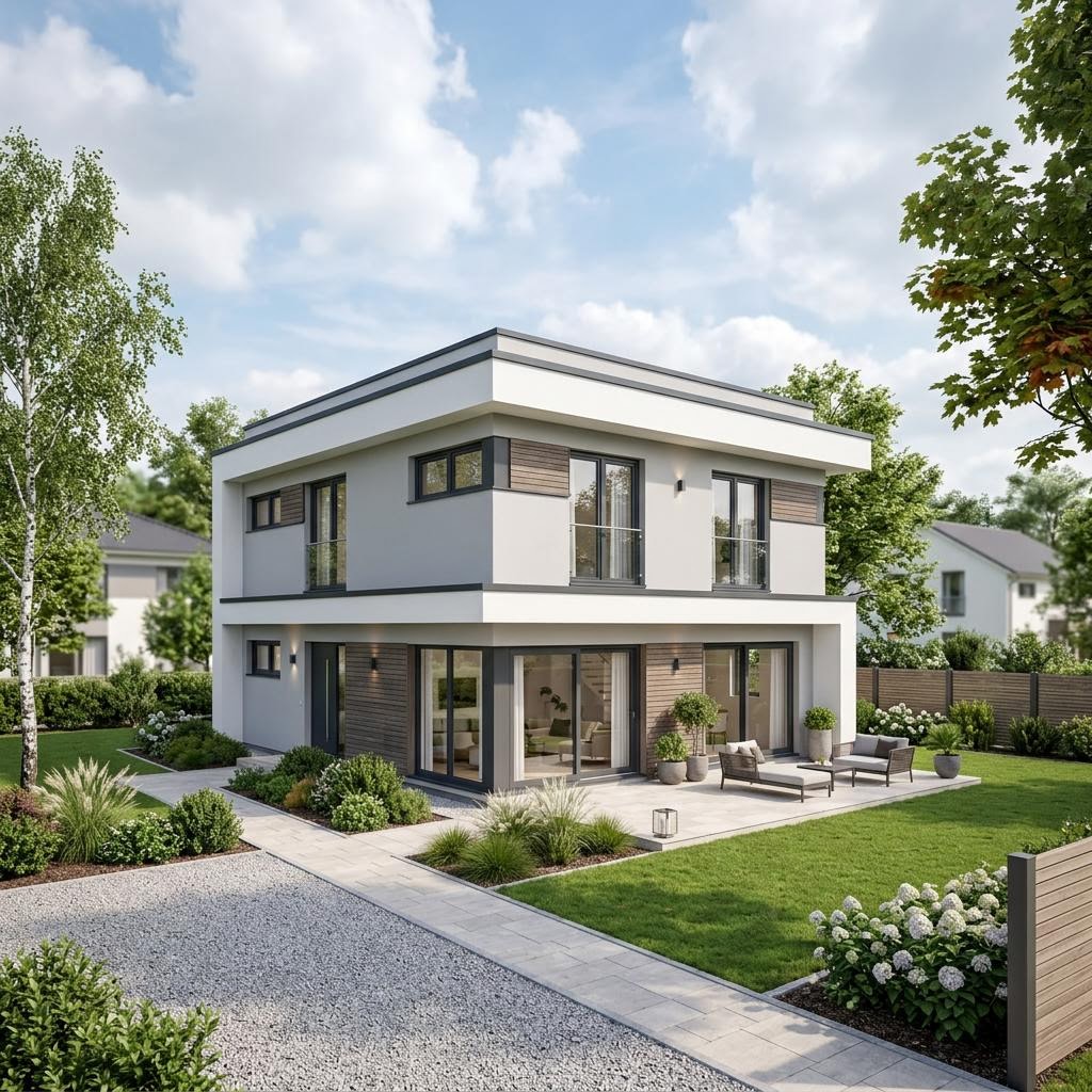 Kubushaus Concept 148 von Bien-Zenker mit Flachdach — kubisches Fertighaus im Bauhausstil mit 148 m²