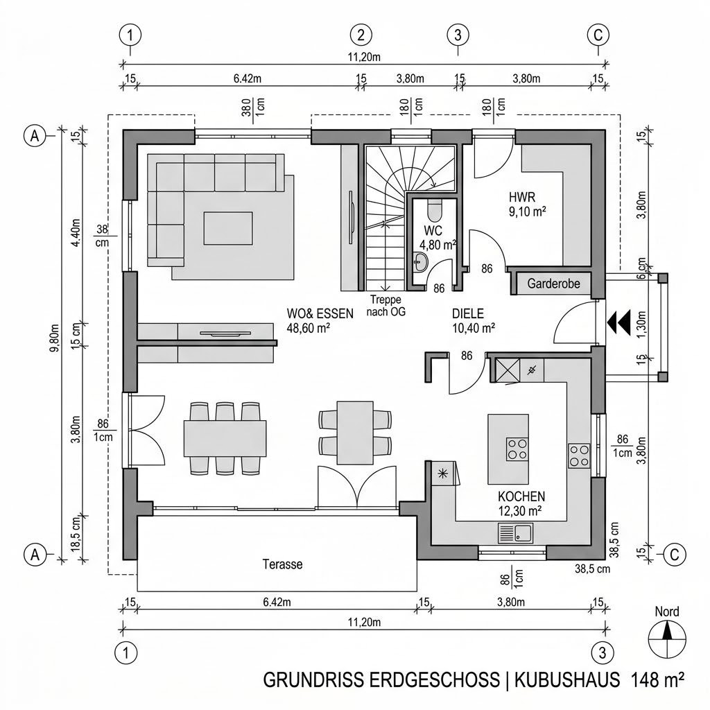 Grundriss Kubushaus Concept 148 von Bien-Zenker — 148 m², 4 Zimmer