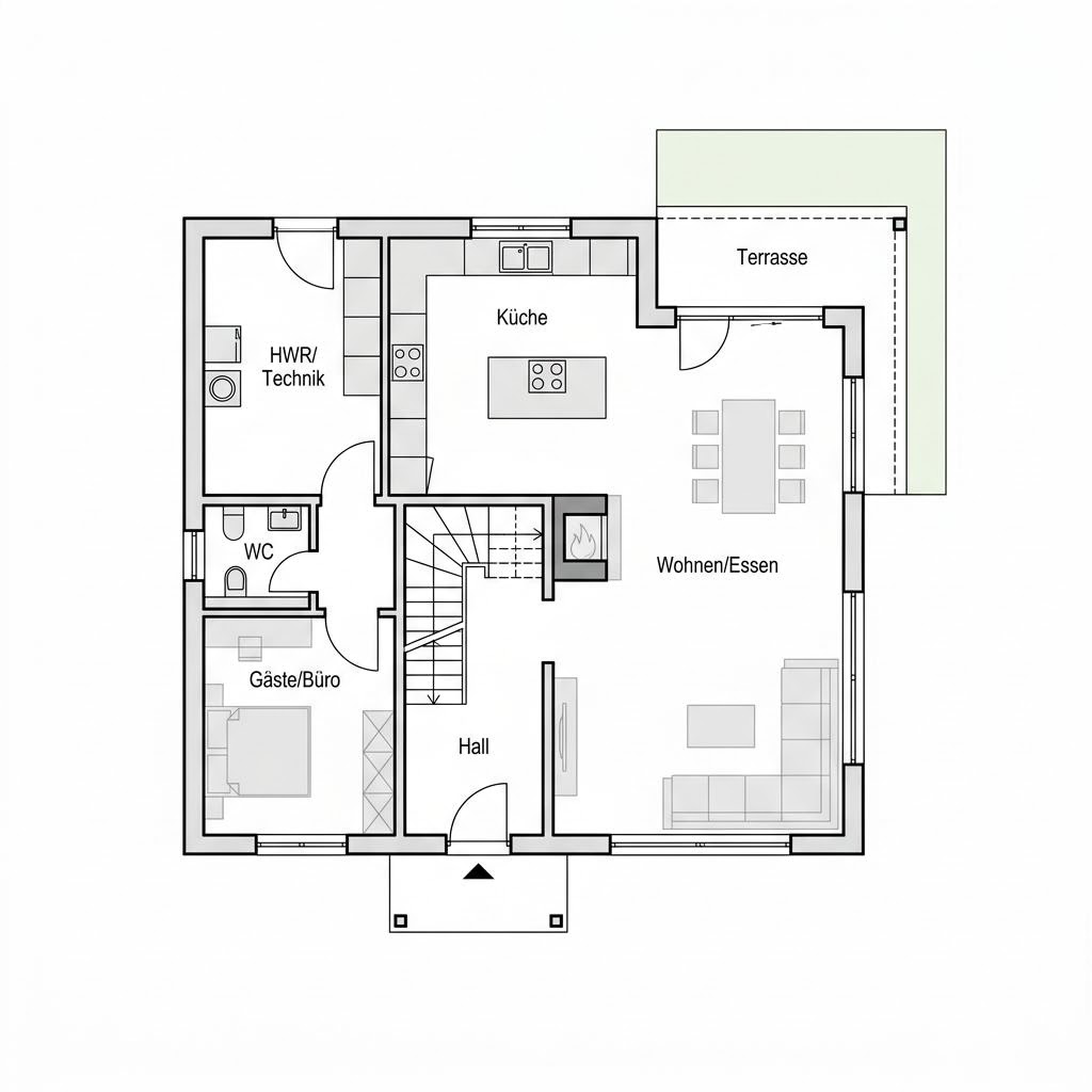 Grundriss Evolution 176 Stadtvilla von Bien-Zenker — 176 m², 6 Zimmer
