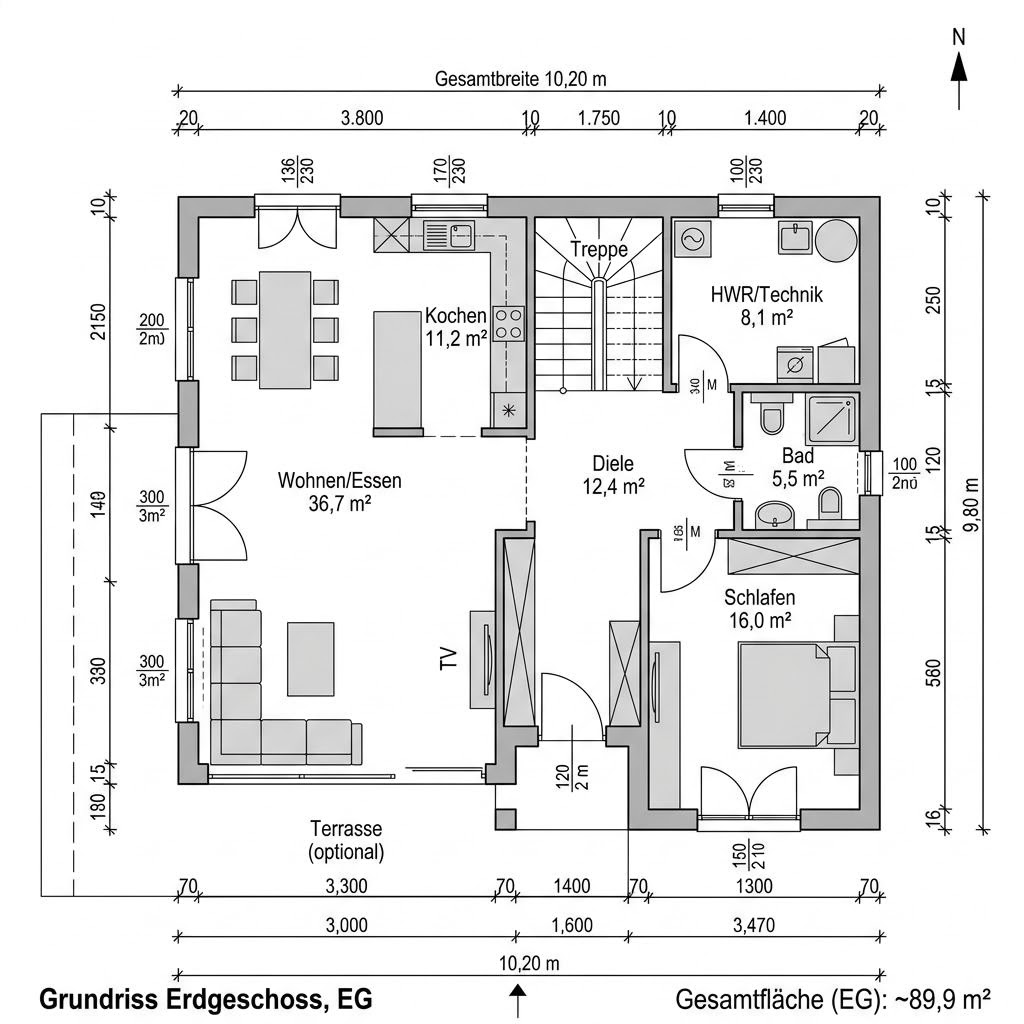 Grundriss Klassik Turm 149 von Büdenbender Hausbau — 149 m², 5 Zimmer
