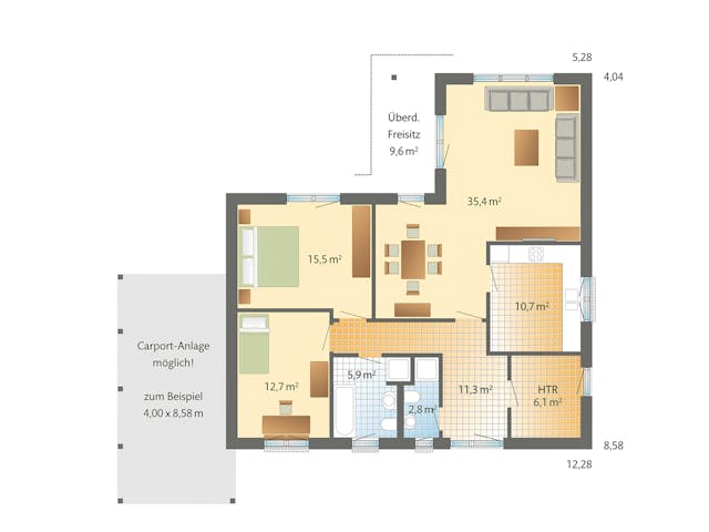 Grundriss Mandö mit Preis – 100 m² Bungalow