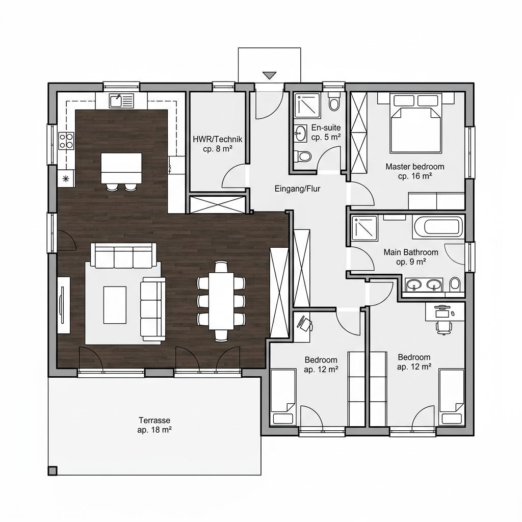 Grundriss Bungalow 131 von ELK Haus — 131 m², 4 Zimmer