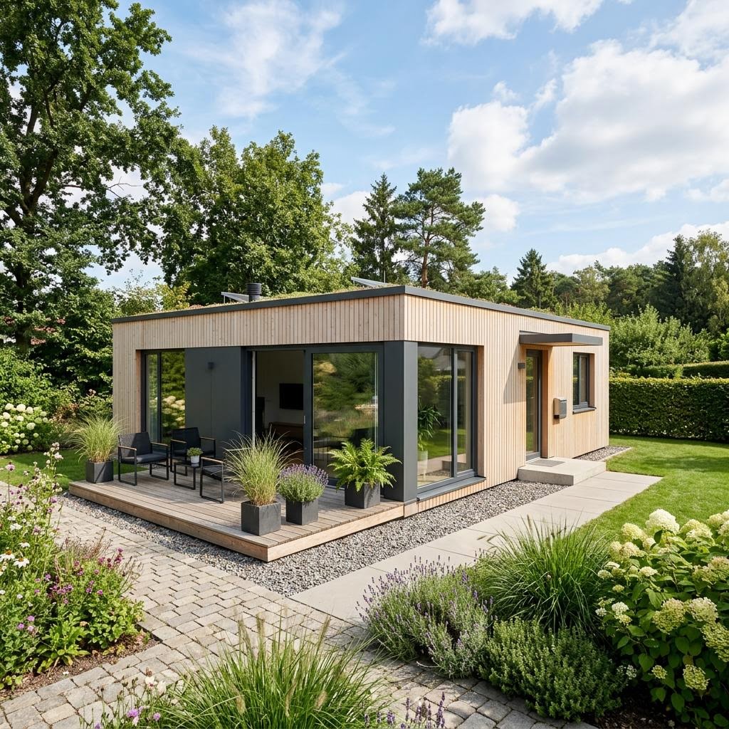 Singlehaus FlexHome FH 60 von Haas Fertigbau mit Flachdach — kompaktes Fertighaus mit rund 60 m²