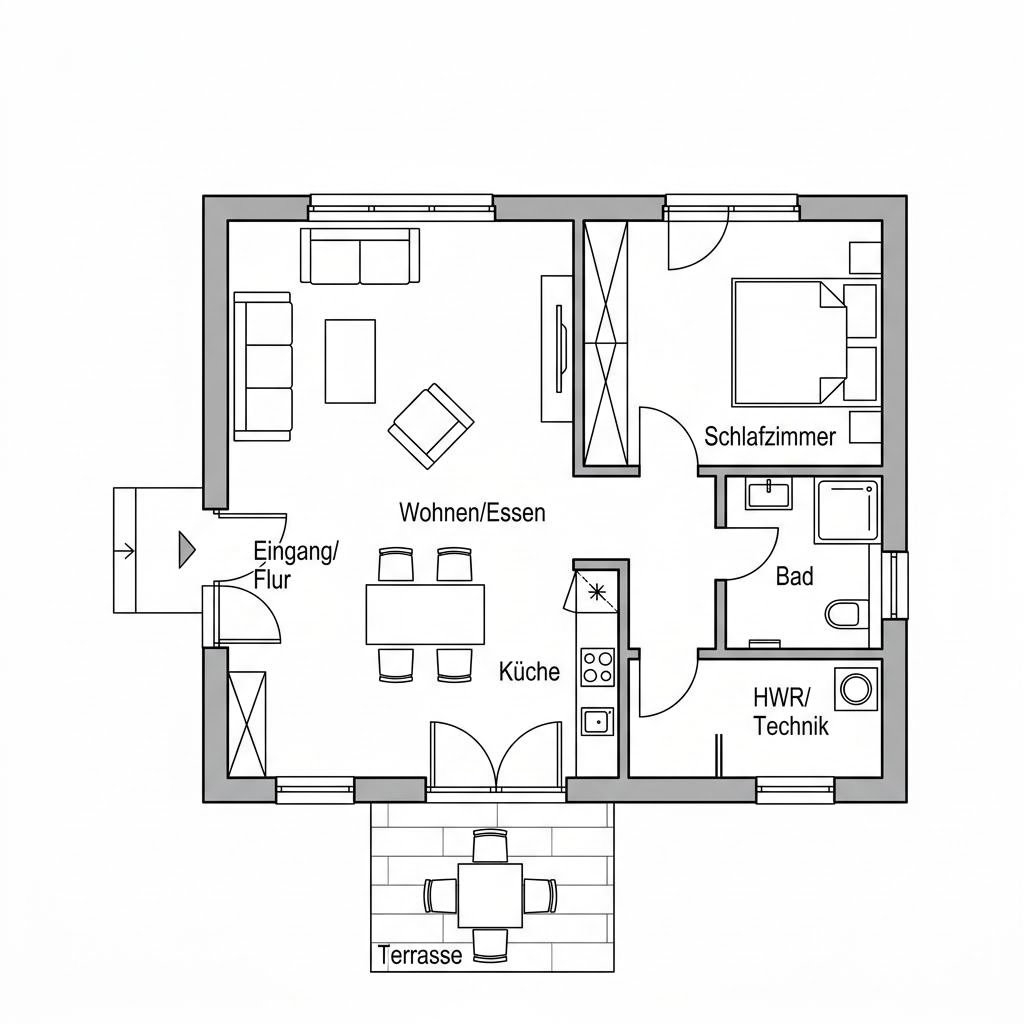 Grundriss FlexHome FH 71 A von Haas Fertigbau — 71 m², 2 Zimmer