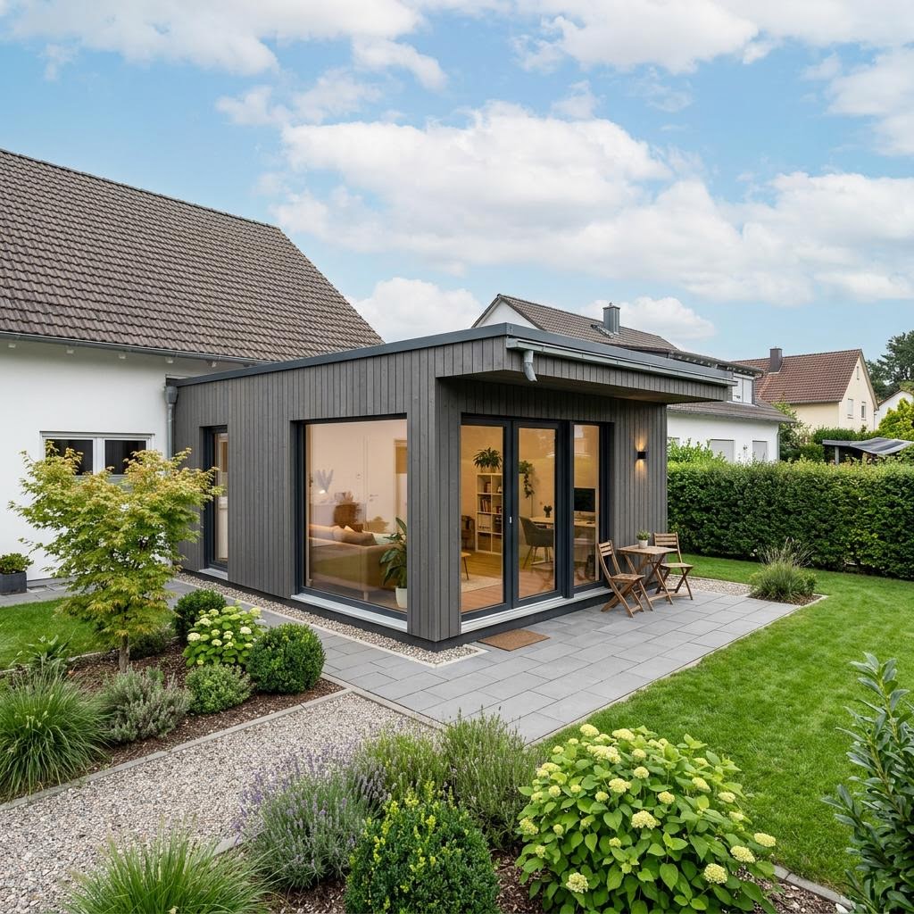 Anbau-Modul Anbau Cube 28 von Conliving mit Flachdach — Modulbau-Wohnmodul mit 28 m²