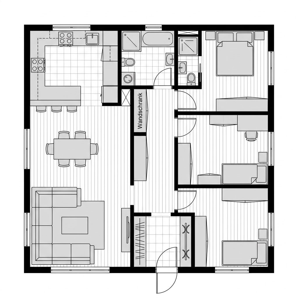 Grundriss Raummodul Wohnen Family von Containerwerk — 90 m², 4 Zimmer