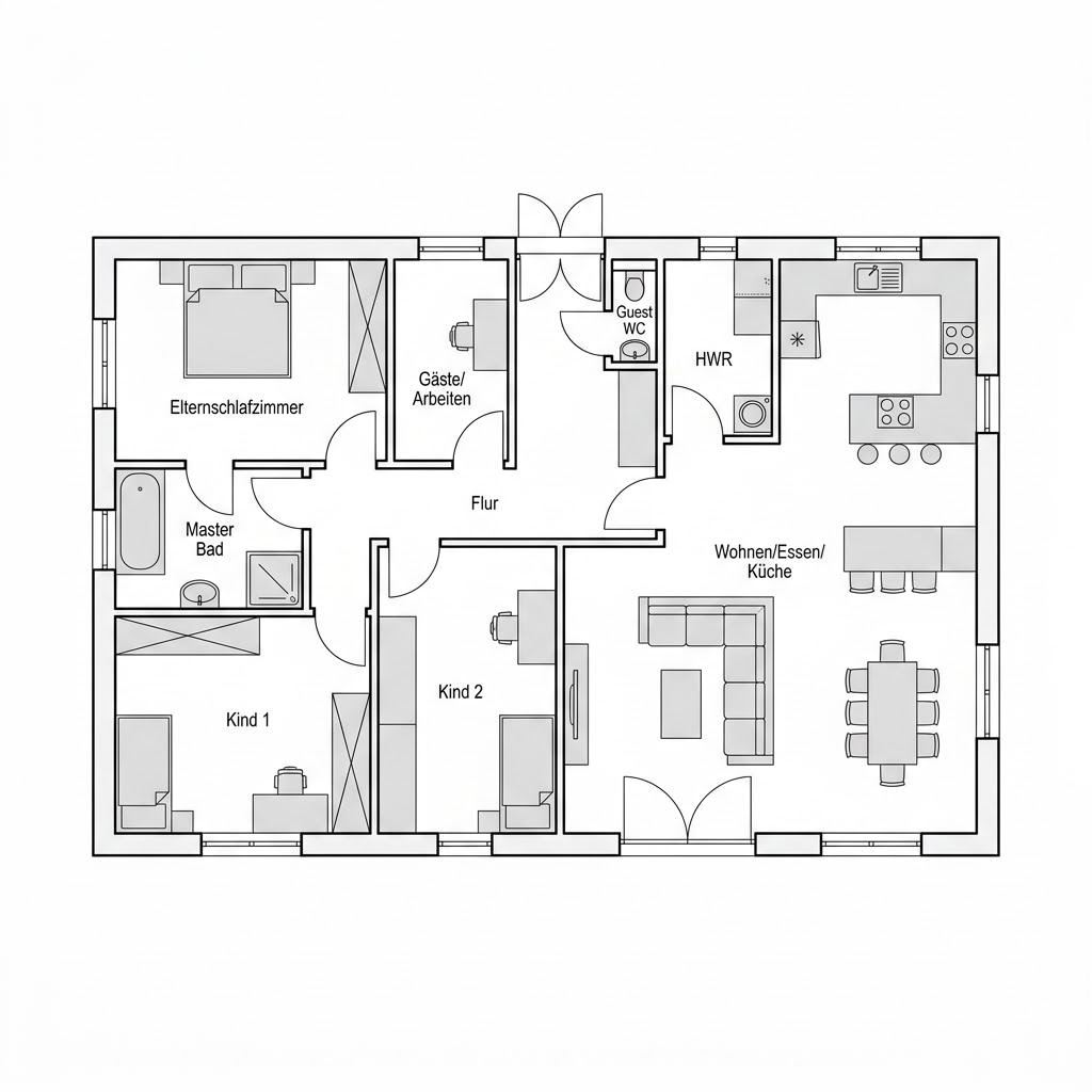 Grundriss Park 142 Bungalow von Danwood — 142 m², 5 Zimmer