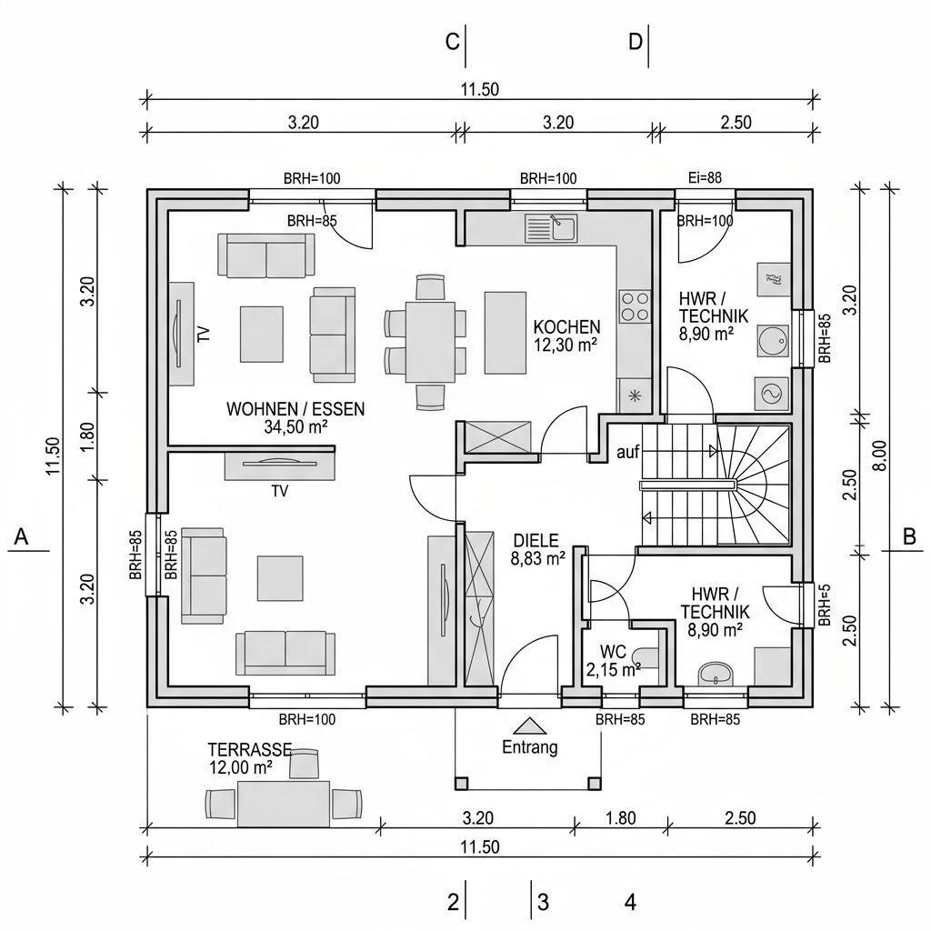 Grundriss Dänische Sattel 133 von Danhaus Deutschland — 133 m², 4 Zimmer