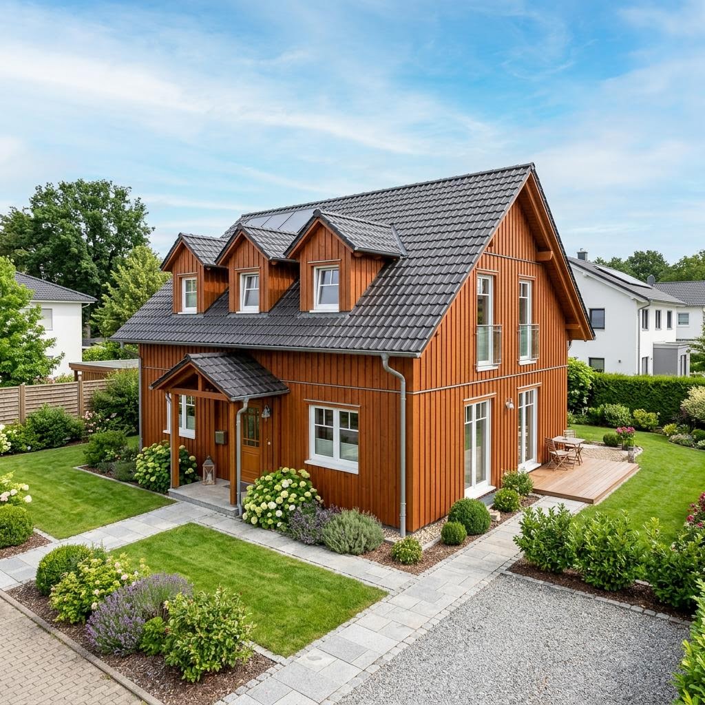 Holzhaus Aarhus 124 von Danhaus Deutschland — Holzrahmenbau mit Satteldach und 124 m²