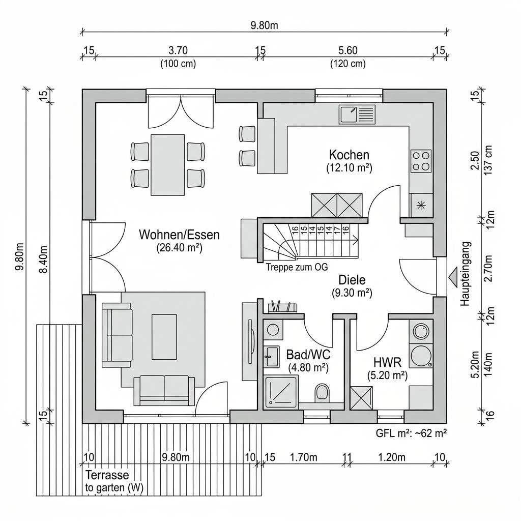Grundriss Holzhaus Aarhus 124 von Danhaus Deutschland — 124 m², 4 Zimmer