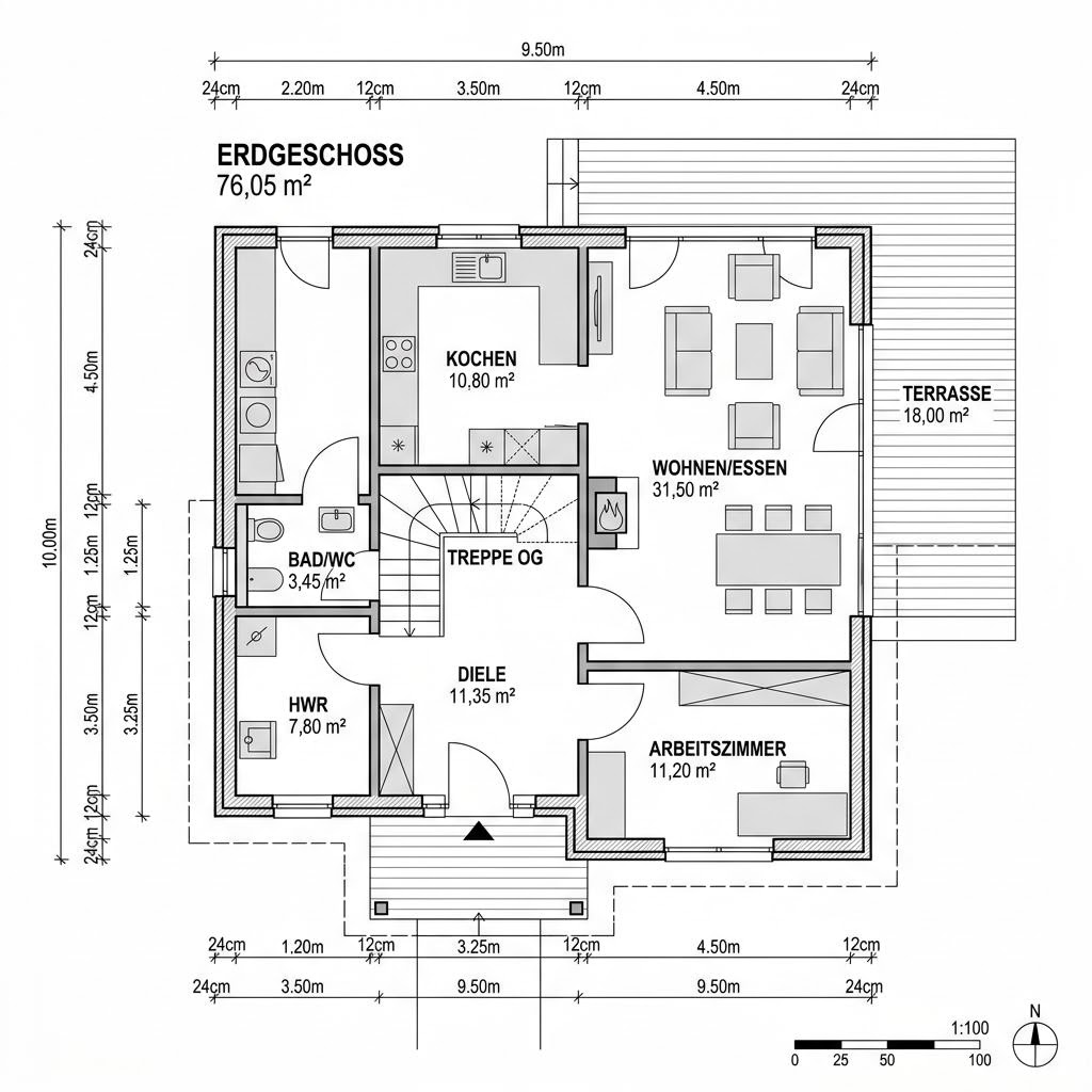 Grundriss Holzhaus Odense 152 von Danhaus Deutschland — 152 m², 5 Zimmer