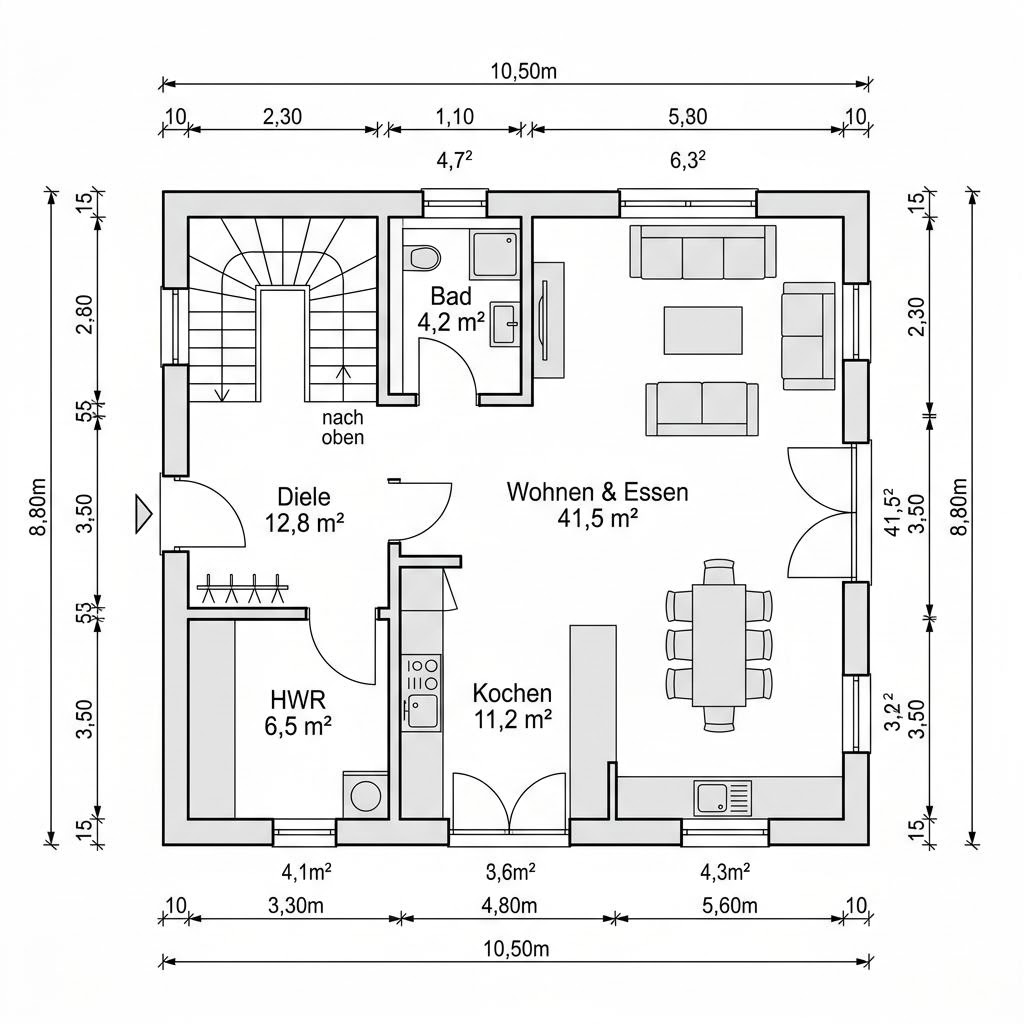 Grundriss Kapitänshaus Nordfriesland 136 von Danhaus Deutschland — 136 m², 5 Zimmer