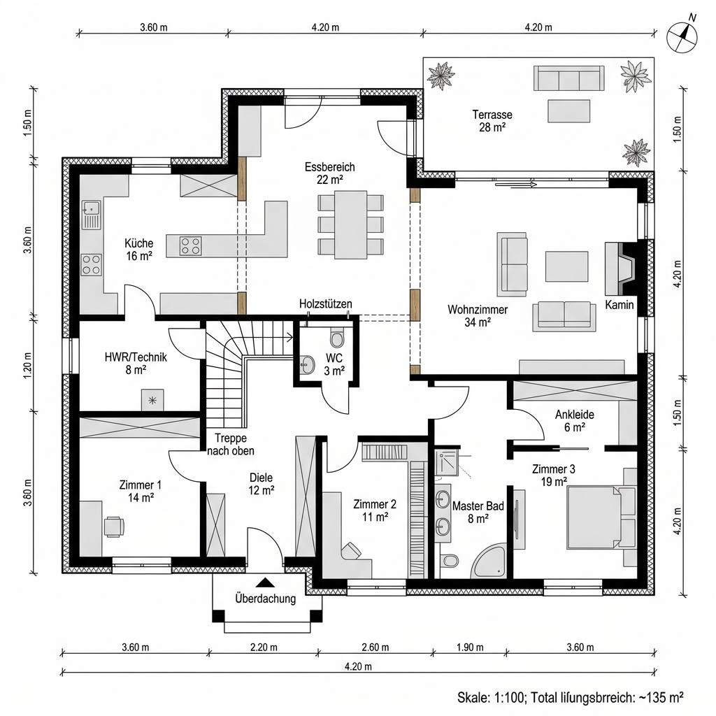Grundriss Landliebe 135 von Danhaus — 135 m², 5 Zimmer