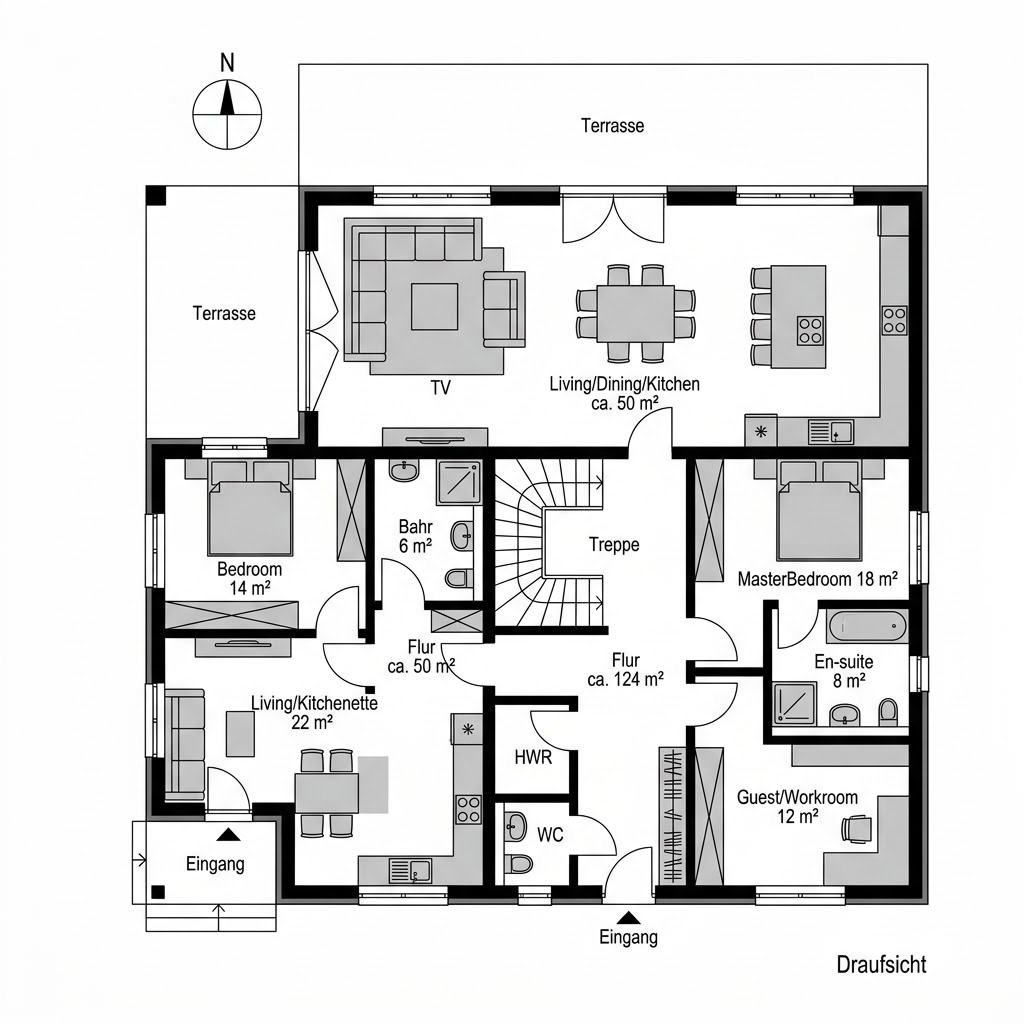Grundriss Doppel Nord Mehrgeneration von Danhaus — 174 m², 7 Zimmer