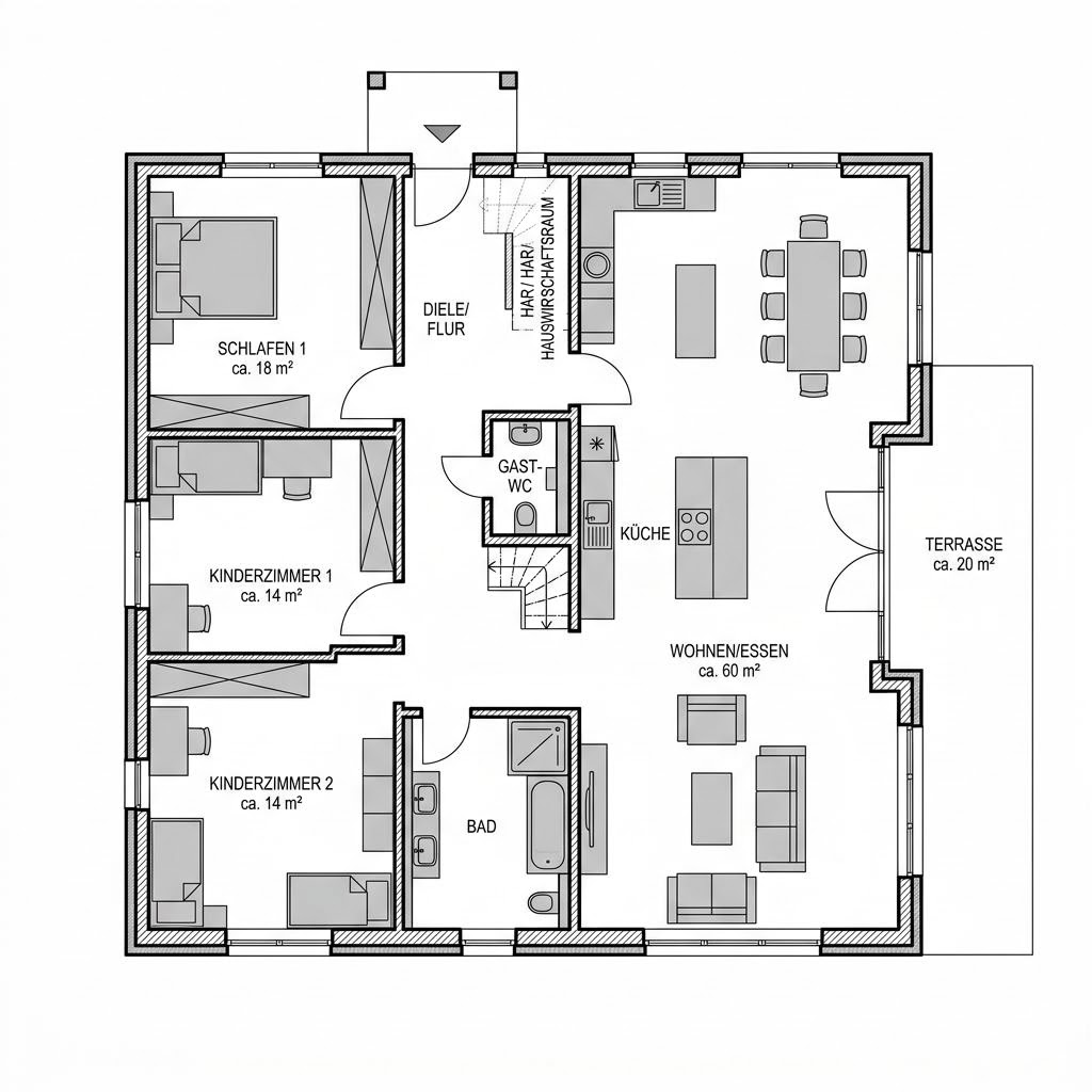 Grundriss Family 145 von Danwood — 145 m², 5 Zimmer