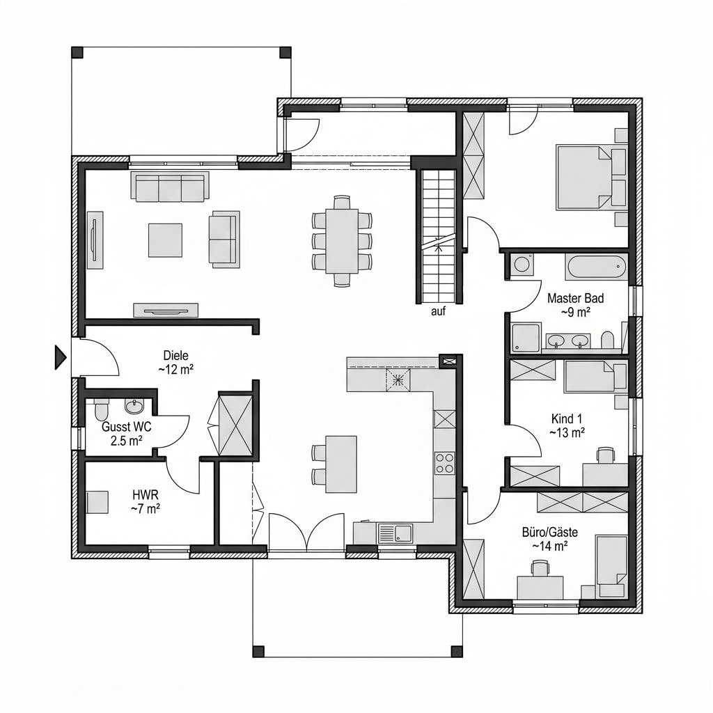 Grundriss Family 157 V2 von Danwood — 157 m², 5 Zimmer