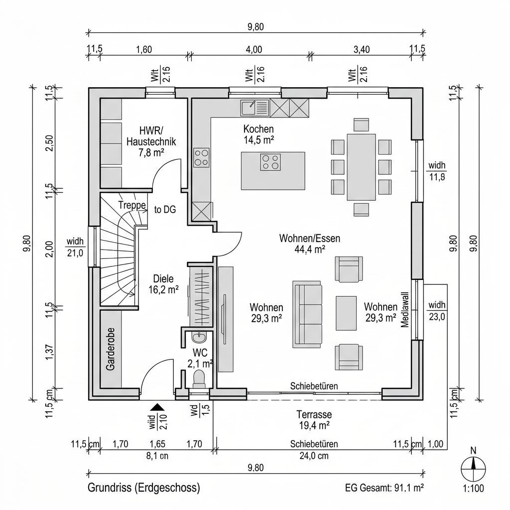 Grundriss Kubushaus Glaskubus 186 von DAVINCI HAUS — 186 m², 5 Zimmer