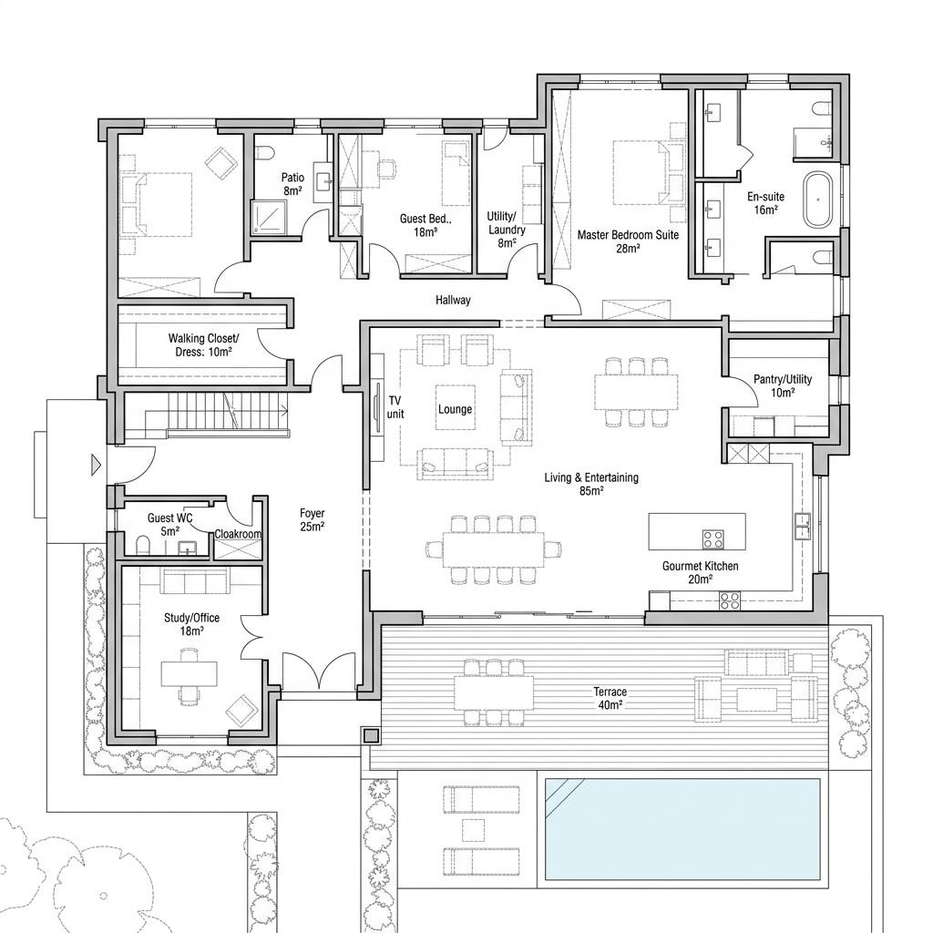 Grundriss Open Concept von DAVINCI HAUS — 210 m², 5 Zimmer