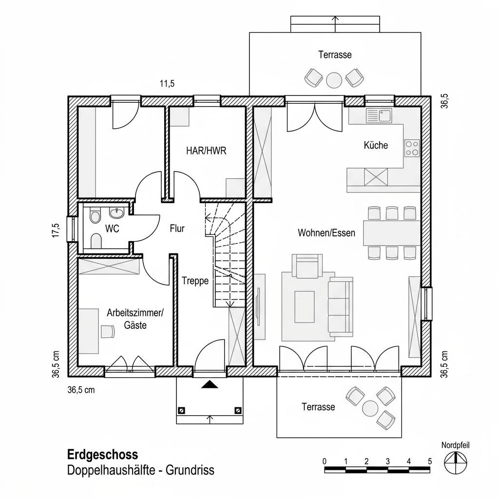 Grundriss Doppelhaushälfte Block 142 von Deutsche Neubau — 142 m², 5 Zimmer