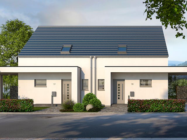 Doppelhaushälfte Double 10 von allkauf haus — günstiges Fertighaus, auch als Ausbauhaus erhältlich