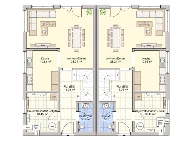 Grundriss Duett 129 mit Preis – 119 m² Doppelhaus
