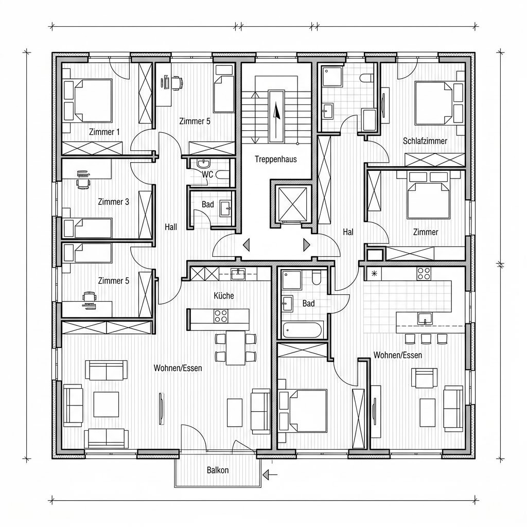Grundriss 3 Wohneinheiten mit Satteldach von Haas Fertigbau - Mehrfamilienhäuser — 260 m², 11 Zimmer