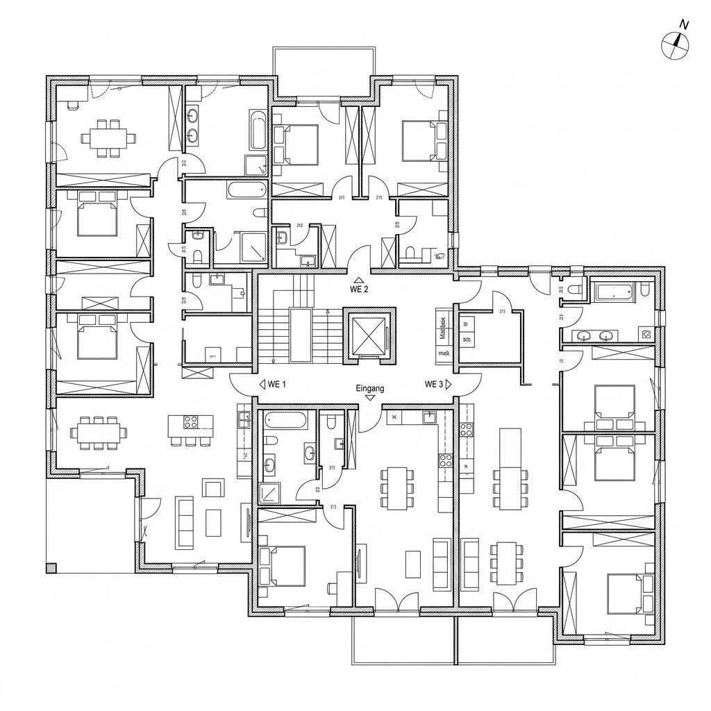 Grundriss Wilko — 5 bis 7 Wohneinheiten von Haas Fertigbau - Mehrfamilienhäuser — 470 m², 18 Zimmer