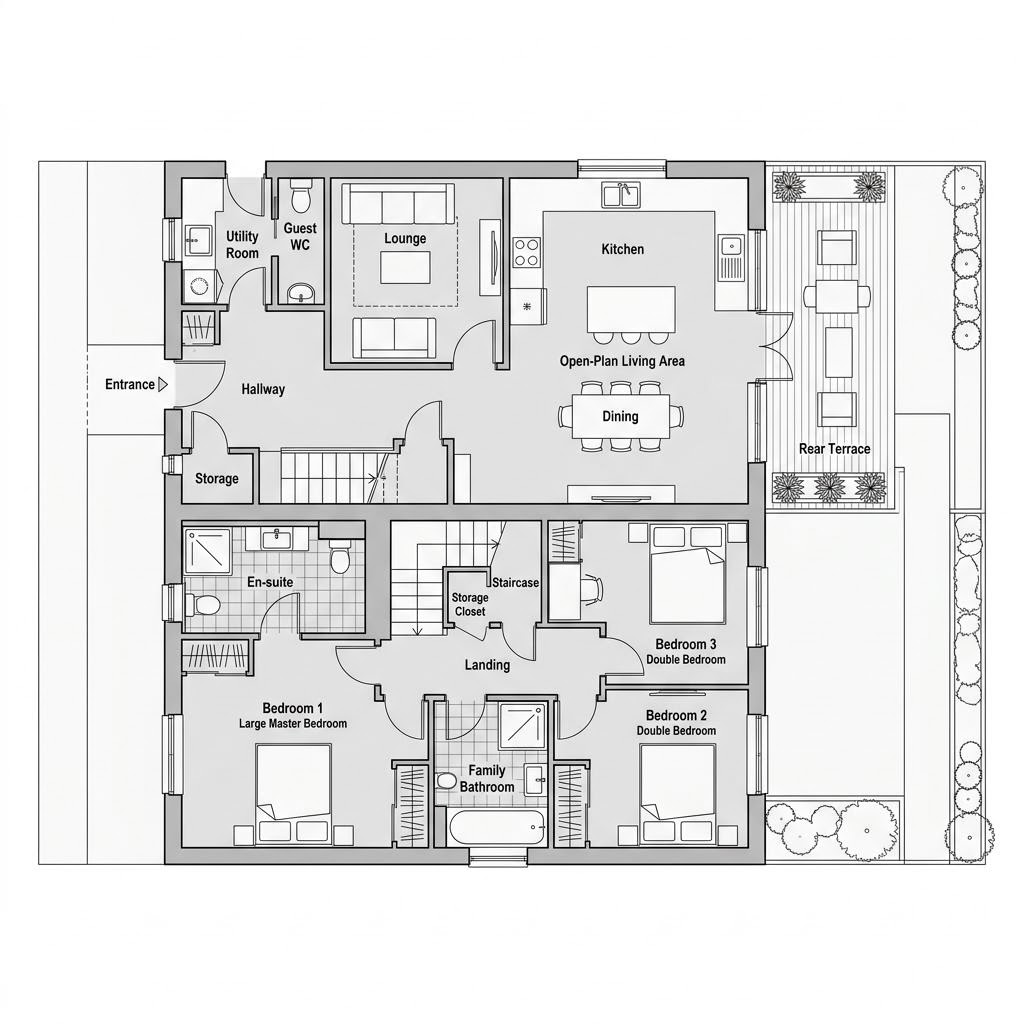 Grundriss Doppelhaus 144 von Hanse Haus — 138 m², 5 Zimmer