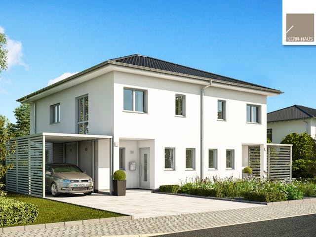 Doppelhaus Linus von Kern-Haus — massive Doppelhaushälfte mit 110 m² und Satteldach