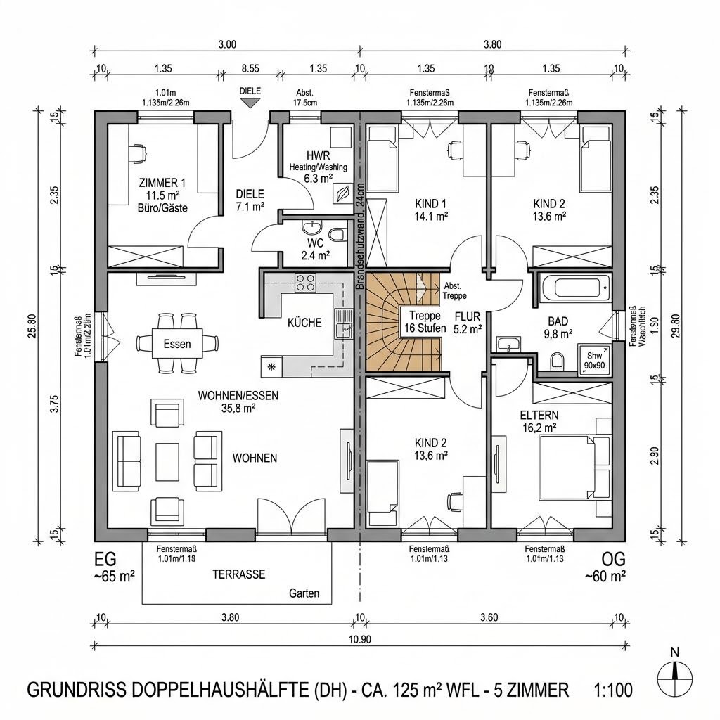 Grundriss DH Aura 125 von Town & Country Haus — 125 m², 5 Zimmer