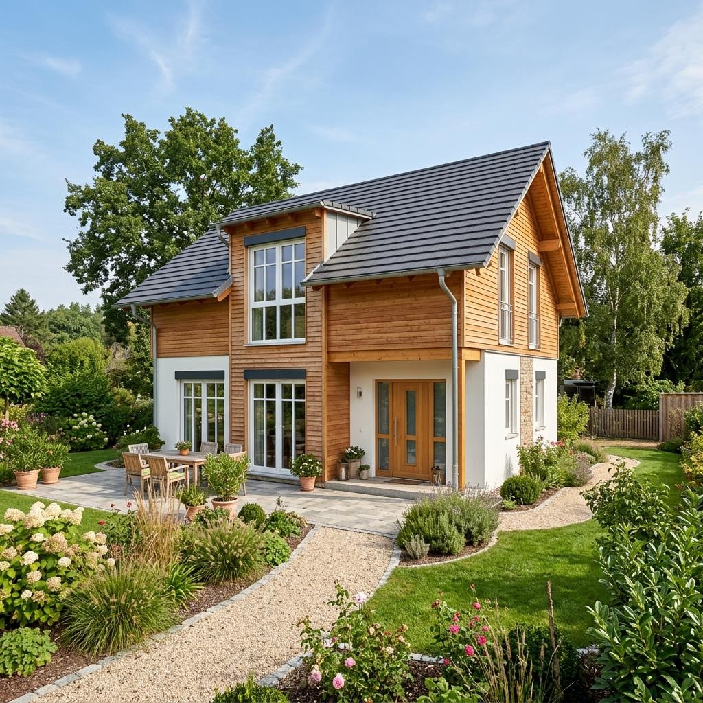 Landhaus Point 116 von Danwood mit Satteldach — kompaktes Fertighaus mit 116 m² Wohnfläche